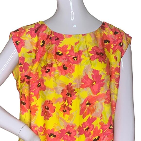 Loft Boxy Floral Dress Size 8 Yellow and Orange Slit Sleeves - Picture 11 of 16